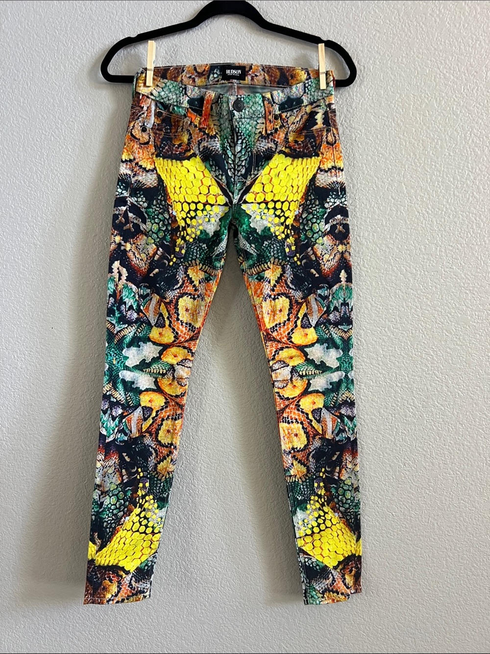 Hudson Nico Super Skinny Midrise Kaleidoscope Snake-Print Jeans Size 25